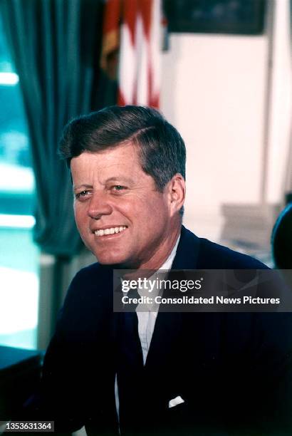 Portrait of US President John F Kennedy at the White House, Washington DC, July 11, 1963.