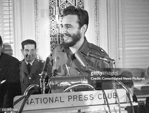 Cuban Prime Minister Fidel Castro addresses a National Press Club luncheon, Washington DC, April 20, 1959.