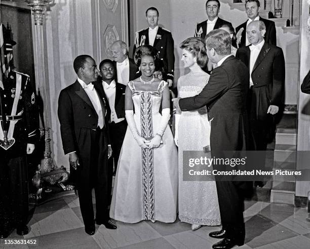 View of, fore from left, married couples Ivory Coast President Felix Houphouet-Boigny and Marie-Therese Houphouet-Boigny & First Lady Jacqueline...