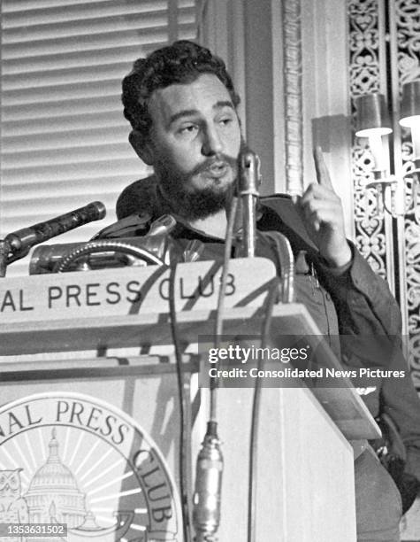 Cuban Prime Minister Fidel Castro addresses a National Press Club luncheon, Washington DC, April 20, 1959.