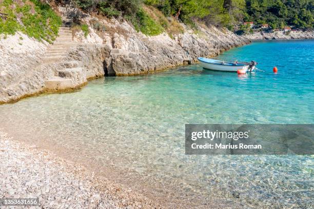 secluded bratinja luka beach, korcula island, dalmatia, croatia, adriatic sea, europe. - korcula island stock pictures, royalty-free photos & images