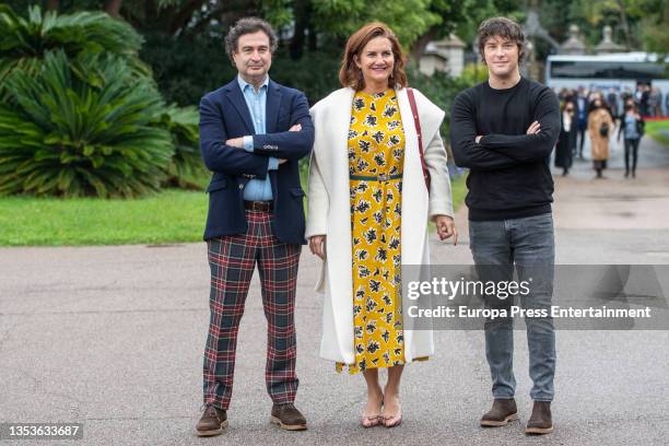 Members of 'Masterchef' jury: Jordi Cruz, Pepe Rodriguez and Samantha Vallejo-Nagera, pose after winning one of the Ondas awards, at the 2021 and...