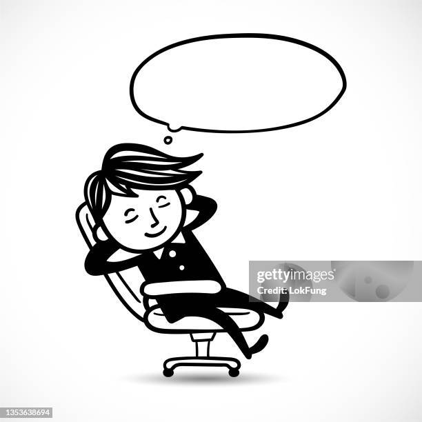 ein mann, der auf einem stuhl träumt - day dreaming stock-grafiken, -clipart, -cartoons und -symbole