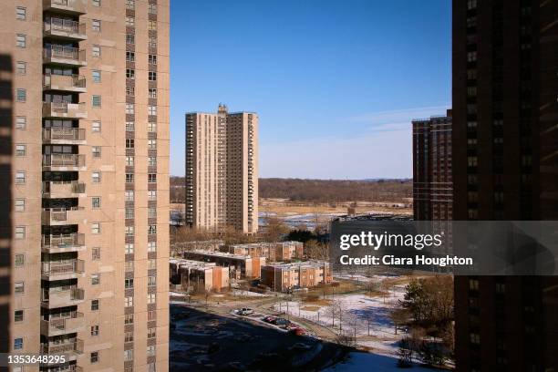 the morning sun over the city - the bronx stockfoto's en -beelden