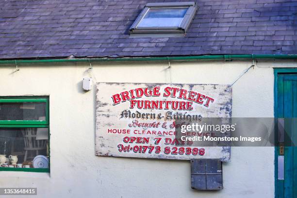 bridge street furniture shop at belper in derbyshire, england - shop sign stock pictures, royalty-free photos & images