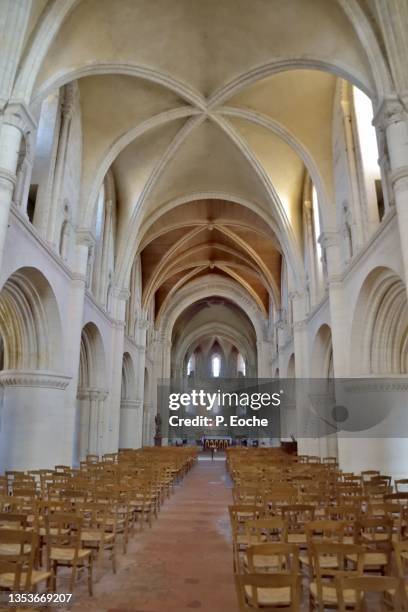 ouistreham, interior of saint-samson church - ouistreham stock pictures, royalty-free photos & images
