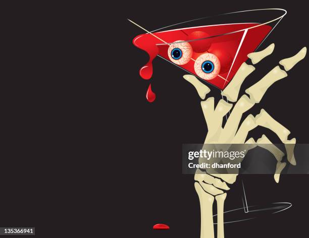 stockillustraties, clipart, cartoons en iconen met halloween blood martini, hand skeleton, bloodshot eyes - funny skeleton