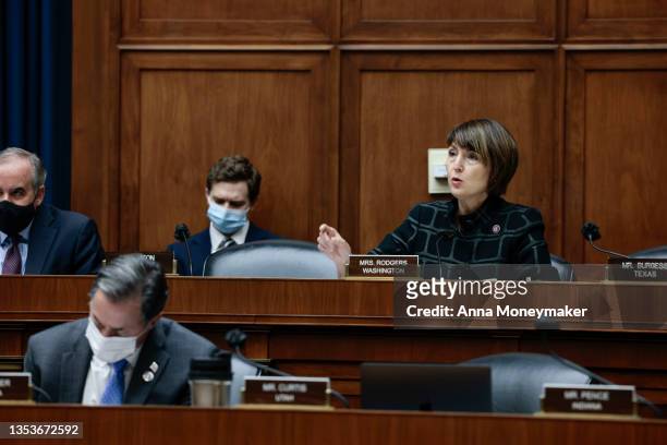 Rep. Cathy McMorris Rodgers speaks at a hearing with the Subcommittee on Environment and Climate Change in the Rayburn House Office Building on...