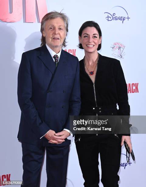 Sir Paul McCartney and Mary McCartney attend the UK Premiere of "The Beatles: Get Back" at Cineworld Empire on November 16, 2021 in London, England.