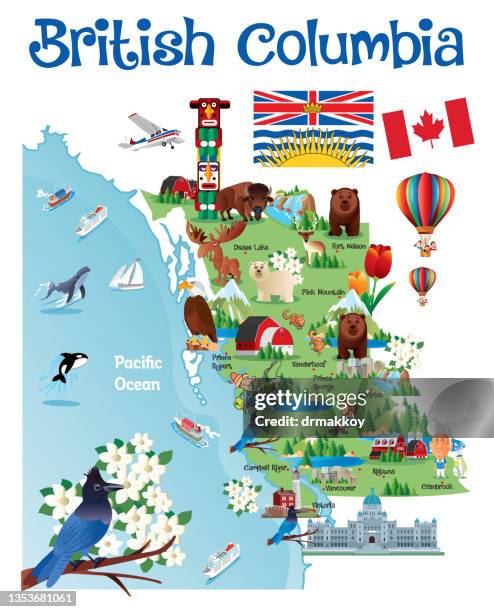 cartoon karte von british columbia - prince george canada stock-grafiken, -clipart, -cartoons und -symbole