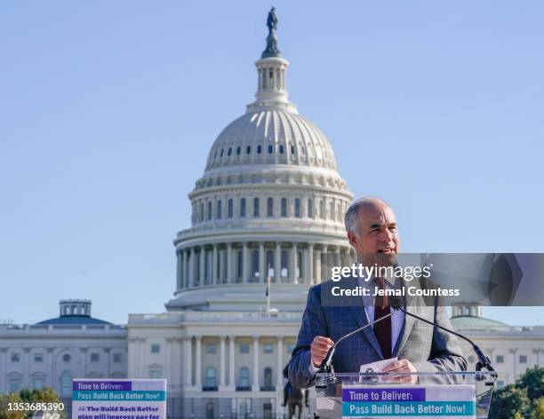 Senator Bob Casey speaks at the "Time to Deliver" Home Care Workers rally and march on November 16, 2021 in Washington, DC.