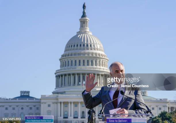 Senator Bob Casey speaks at the "Time to Deliver" Home Care Workers rally and march on November 16, 2021 in Washington, DC.
