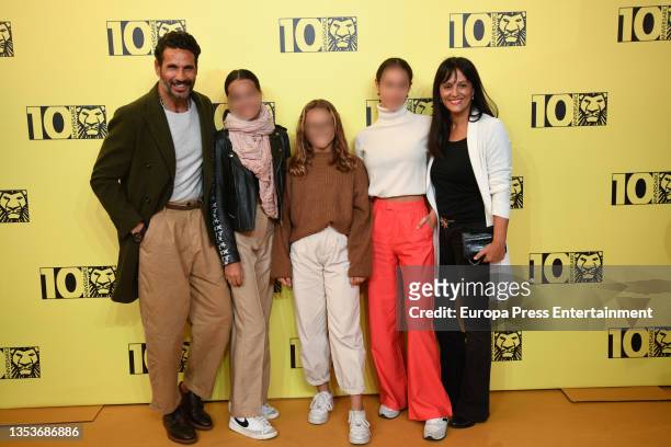 Oscar Higares and Sandra Alvarez with their daughters attend the tenth anniversary of the musical 'The Lion King' at the Lope de Vega Theatre on...