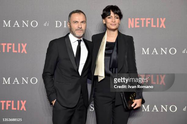 Massimiliano Gallo and Shalana Santana attend the red carpet for the Italian premiere of "The Hand Of God" at Cinema Metropolitan on November 16,...