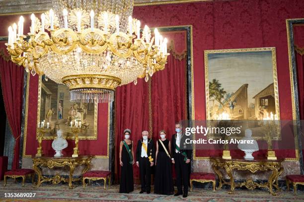 King Felipe VI of Spain and Queen Letizia of Spain receive Italian President Sergio Mattarella and his daughter Laura Mattarella for a Gala Dinner...