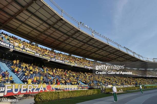Fans of Colombia cheer for their team before a match between Colombia and Paraguay as part of FIFA World Cup Qatar 2022 Qualifiers at Estadio...