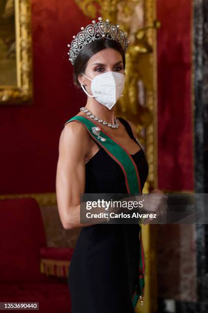 Queen Letizia of Spain receives Italian President Sergio Mattarella for a Gala Dinner honoring Italian President Sergio Mattarella at the Royal...