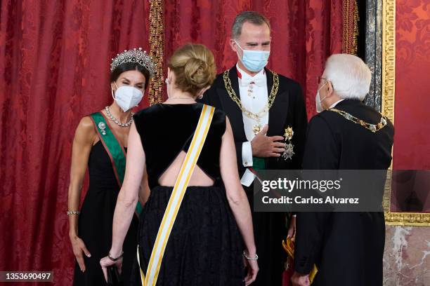 King Felipe VI of Spain and Queen Letizia of Spain receive Italian President Sergio Mattarella and his daughter Laura Mattarella for a Gala Dinner...