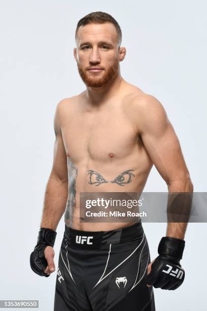 Justin Gaethje poses for a portrait during a UFC photo session on November 3, 2021 in New York, New York.