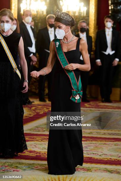 Queen Letizia of Spain receives Italian President Sergio Mattarella for a Gala Dinner honoring Italian President Sergio Mattarella at the Royal...