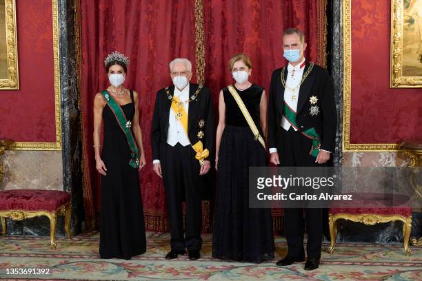 King Felipe VI of Spain and Queen Letizia of Spain receive Italian President Sergio Mattarella and his daughter Laura Mattarella for a Gala Dinner...