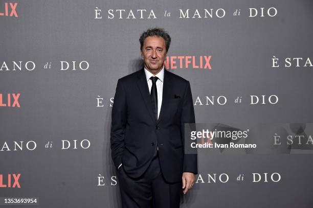 Director Paolo Sorrentino attends the red carpet for the Italian premiere of "The Hand Of God" at Cinema Metropolitan on November 16, 2021 in Naples,...