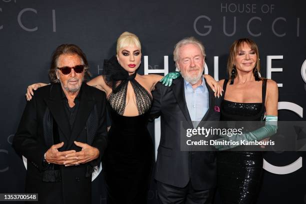 Al Pacino, Lady Gaga, Ridley Scott and Giannina Facio attend the "House Of Gucci" New York Premiere at Jazz at Lincoln Center on November 16, 2021 in...