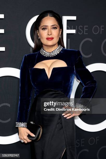 Salma Hayek attends the "House Of Gucci" New York Premiere at Jazz at Lincoln Center on November 16, 2021 in New York City.