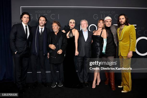 Adam Driver, Jack Huston, Al Pacino, Lady Gaga, Ridley Scott, Giannina Facio, Jeremy Irons and Jared Leto attend the "House Of Gucci" New York...