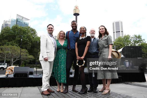 Blake Erickson, Helen Dallimore, Tony Black, Chemon Theys, Peter Carroll and Samantha Morley, pose during the Sydney Festival 2022 Program Launch at...