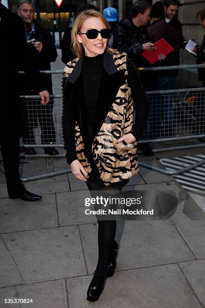 Kylie Minogue seen at BBC Radio 2 on December 9, 2011 in London, England.