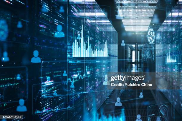 futuristic server room and data - big data analysis fotografías e imágenes de stock