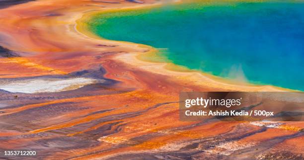 aerial view of salt lake landscape,grand prismatic spring,wyoming,united states,usa - grand prismatic spring stock pictures, royalty-free photos & images