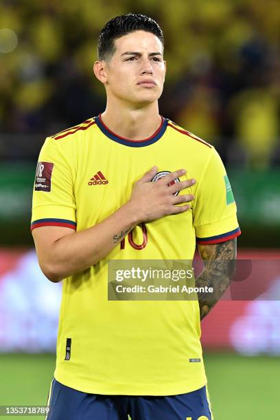 James Rodriguez of Colombia before a match between Colombia and Paraguay as part of FIFA World Cup Qatar 2022 Qualifiers at Estadio Metropolitano on...