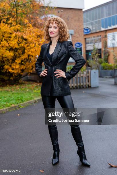 Sina-Valeska Jung poses during a photocall for the tv series "Alles was zählt" at MMC Studios on November 16, 2021 in Cologne, Germany.