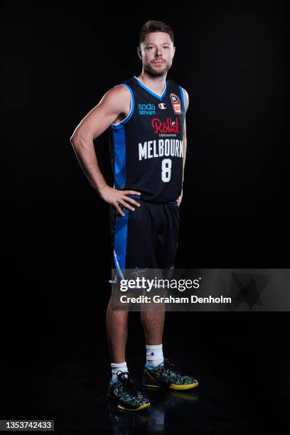 Matthew Dellavedova of United poses during the Melbourne United NBL headshots session at NEP Studios on November 17, 2021 in Melbourne, Australia.