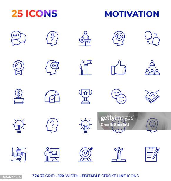 ilustraciones, imágenes clip art, dibujos animados e iconos de stock de serie de iconos de línea de trazo editable de motivación - distante