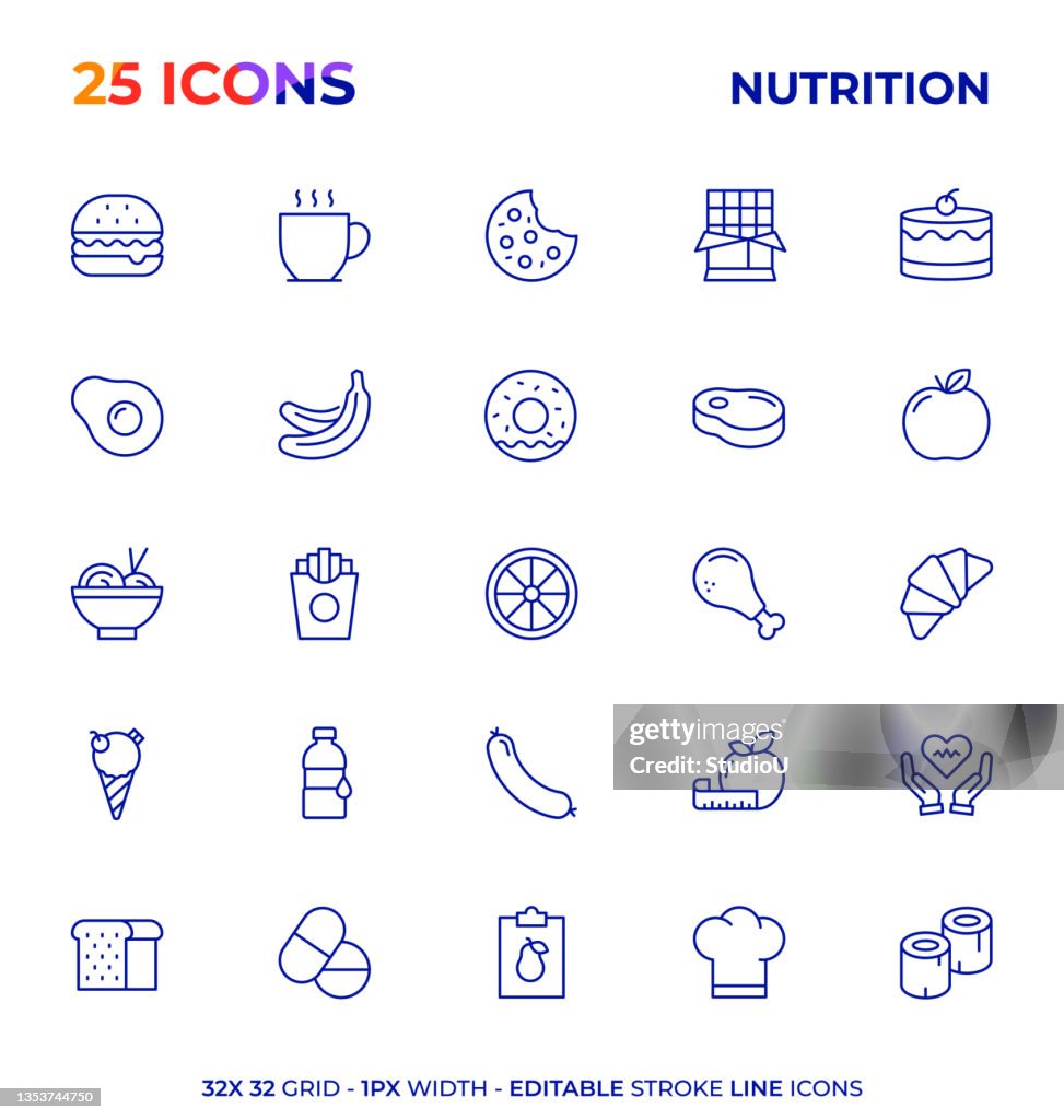 Nutrition Editable Stroke Line Icon Series