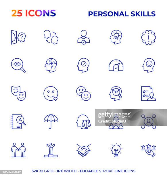 ilustraciones, imágenes clip art, dibujos animados e iconos de stock de habilidades personales serie de iconos de línea de trazo editable - empatía