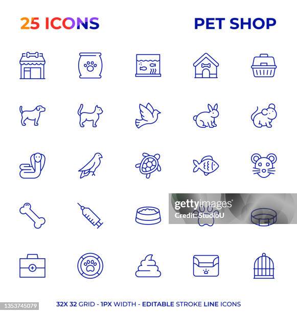 ilustrações, clipart, desenhos animados e ícones de série de ícones da linha de traçado editável da pet shop - dog bowl