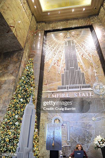 Atmosphere at lighting of the The Empire State Building to raise awareness for the protection of dolphins in Japan on December 9, 2011 in New York...