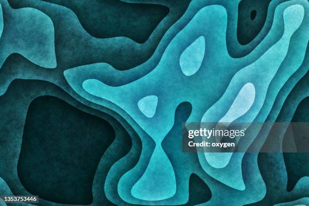 abstract aqua topography background with paper cut shapes seamless pattern - smaragdgroen stockfoto's en -beelden