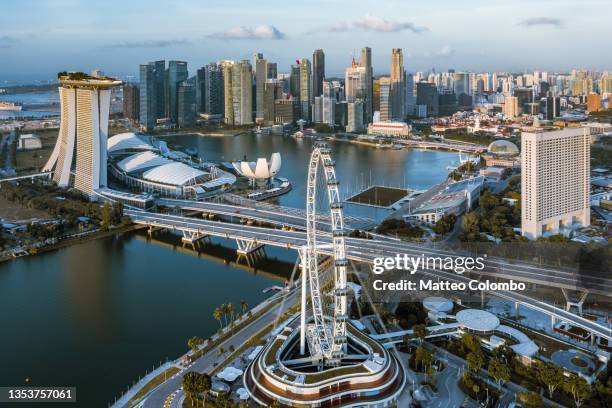 aerial view of marina bay, singapore - singapore cityscape stock pictures, royalty-free photos & images
