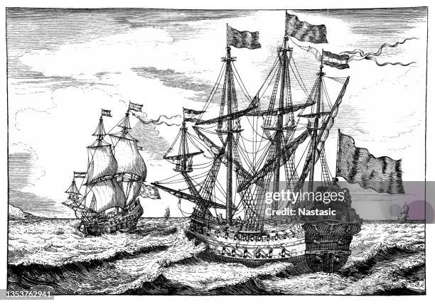 stockillustraties, clipart, cartoons en iconen met navy in the second half of the 17th century - zeemacht