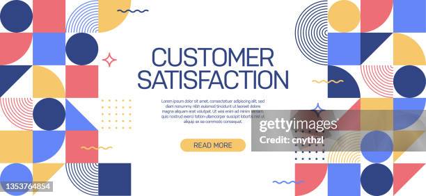 customer satisfaction related web banner, geometric abstract style design - forms stock illustrations