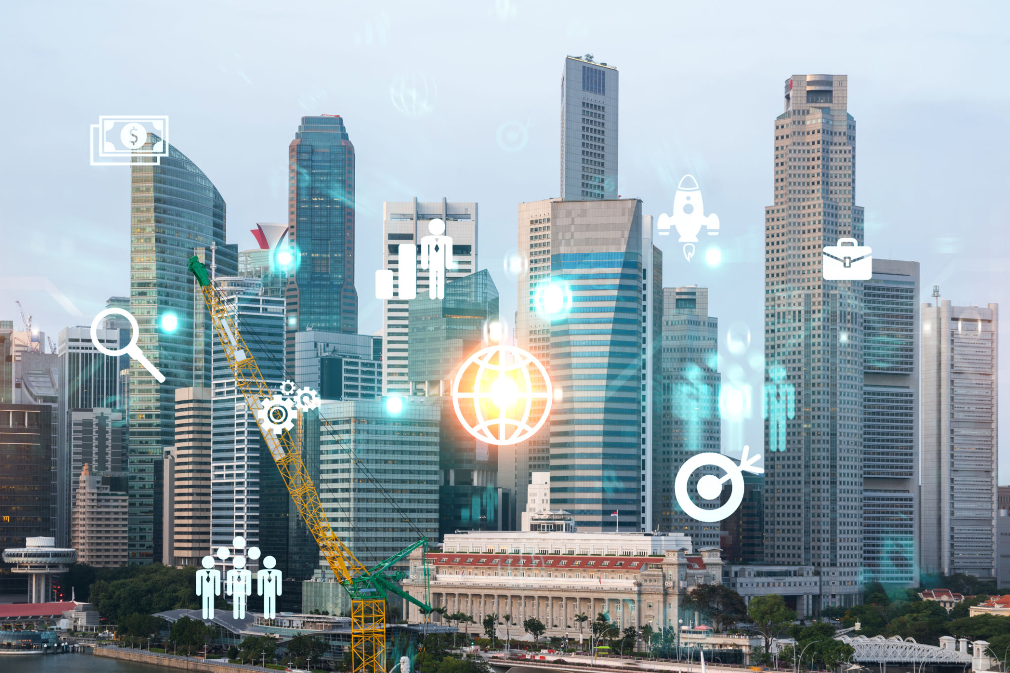 Research and development hologram over panorama city view of Singapore, hub of new technologies to optimize business in Asia. Concept of exceeding opportunities. Double exposure. Research and development hologram over panorama city view of Singapore, hub of new technologies to optimize business in Asia. Concept of exceeding opportunities. Double exposure.