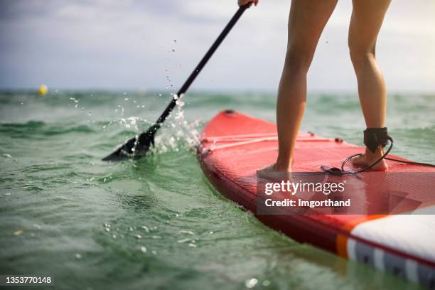 teenage girl is enjoying the sup paddleboard on summer christmas - paddleboarding stock pictures, royalty-free photos & images