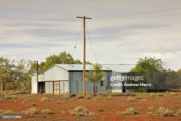 sheep shearing shed in rural landscape australia - wood shed stock pictures, royalty-free photos & images