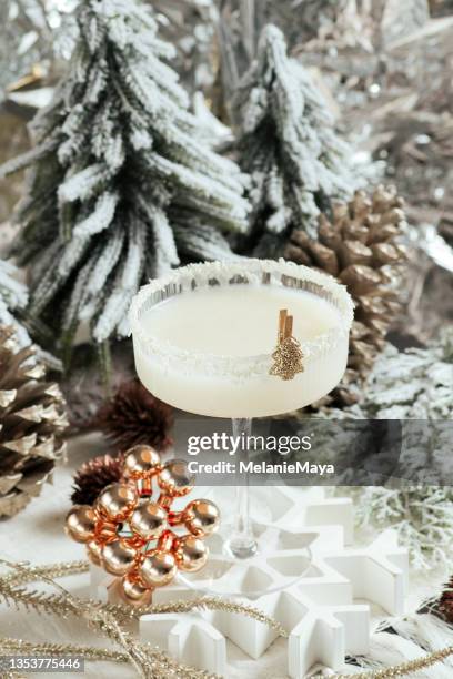 christmas cocktail drink with coconut and cream - cocktail stock pictures, royalty-free photos & images