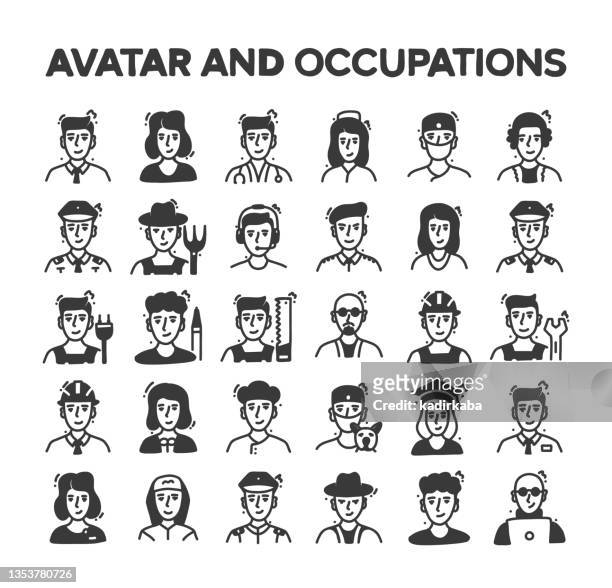 avatar und berufe verwandte hand drawn vector doodle icon set - construction worker office people stock-grafiken, -clipart, -cartoons und -symbole